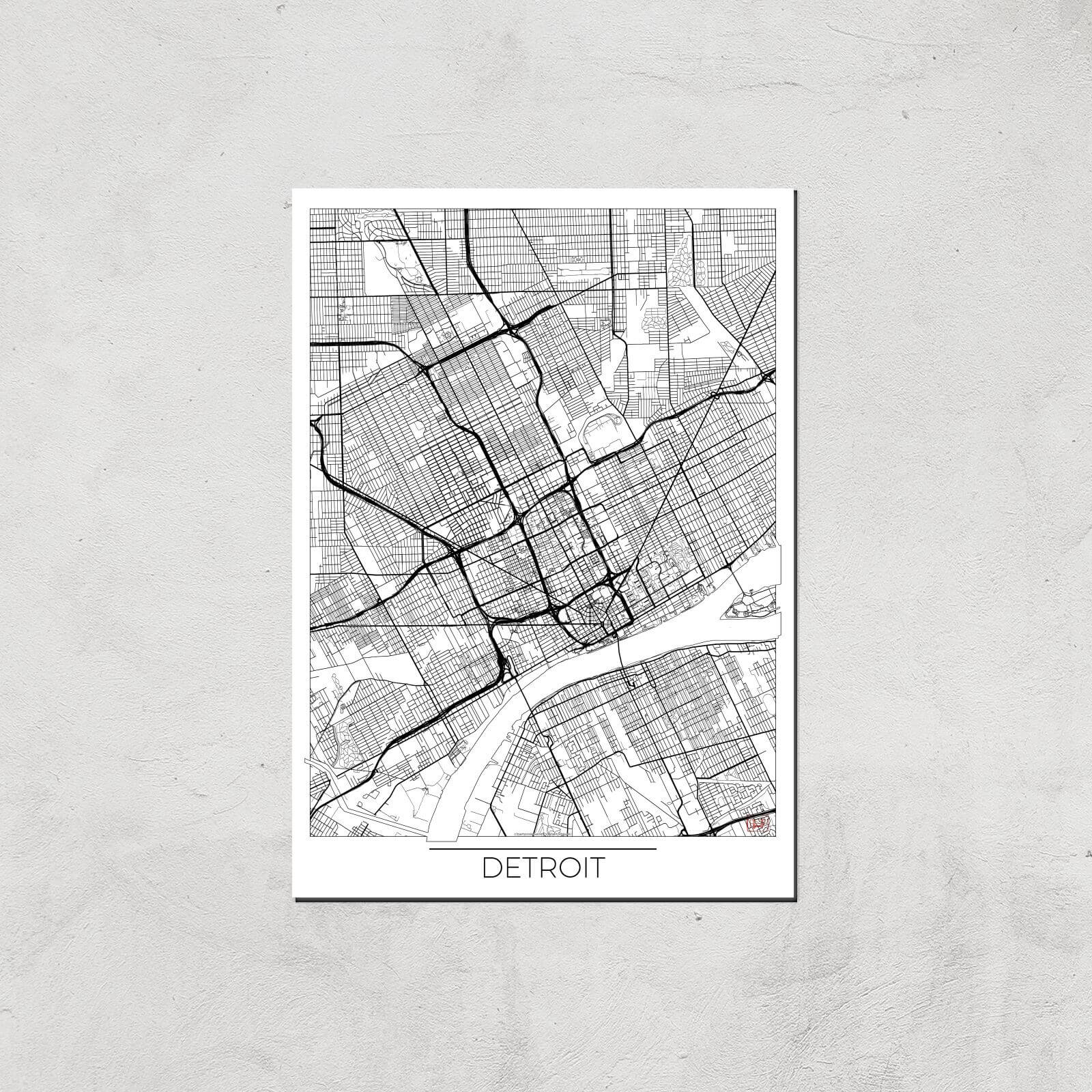 Affiche Carte de Detroit (Noir et Blanc) - A3 - Print Only