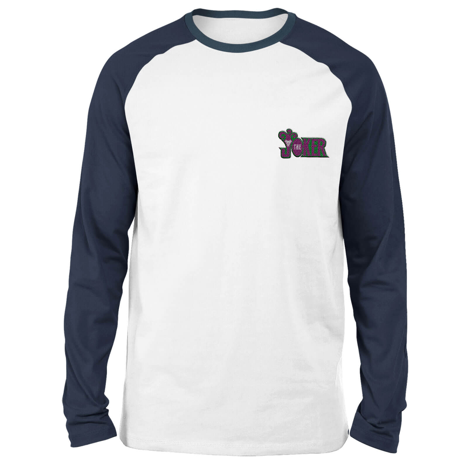 T-shirt à manches longues Raglan DC Joker - Brodé - Blanc/Bleu Marine - Unisexe - S