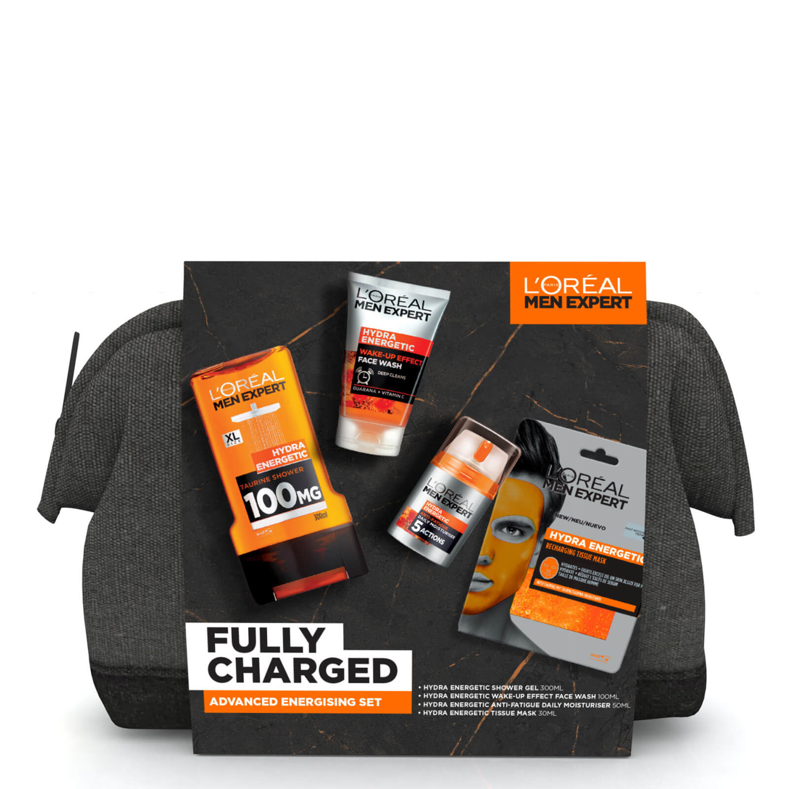 L'Oreal Paris Men Expert Fully Charged Washbag 4 Piece Gift Set for Him