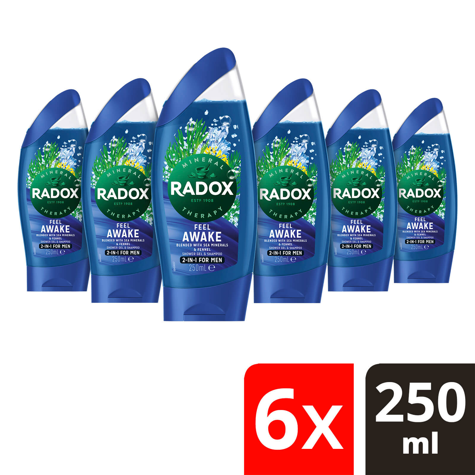 Radox Mineral Therapy Feel Awake Fennel & Sea Minerals 2-in-1 Shower Gel & Shampoo 250ml Pack of 6
Radox Mineral Therapy Feel Awake Fennel & Sea Minerals 2-in-1 Shower Gel & Shampoo 250ml Pack of 6