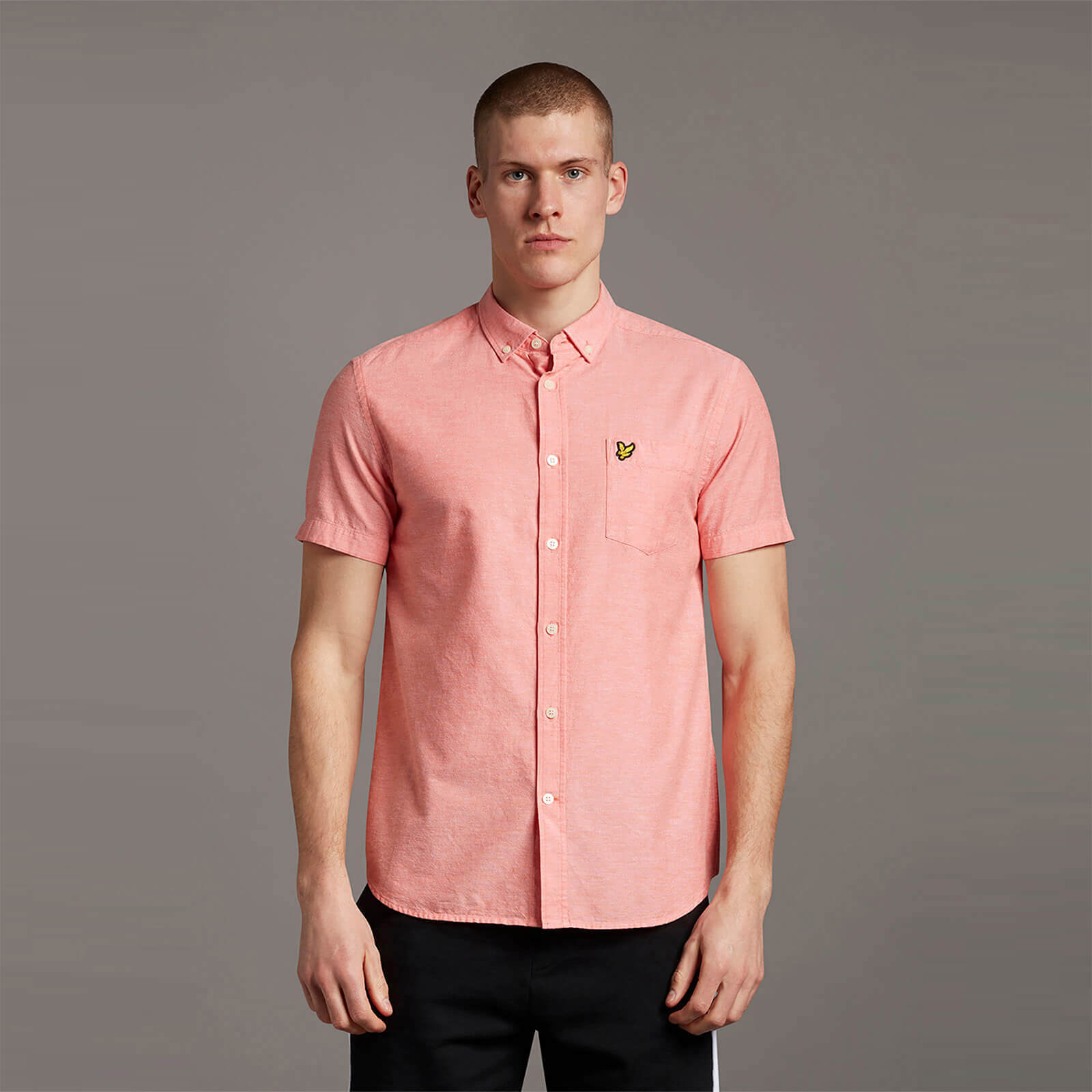 Short Sleeve Light Weight Slub Oxford Shirt - Burnt Sienna/ White - XL