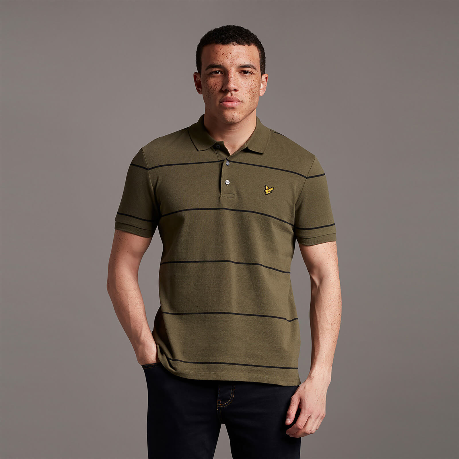 Wide Stripe Polo Shirt - Olive - XS