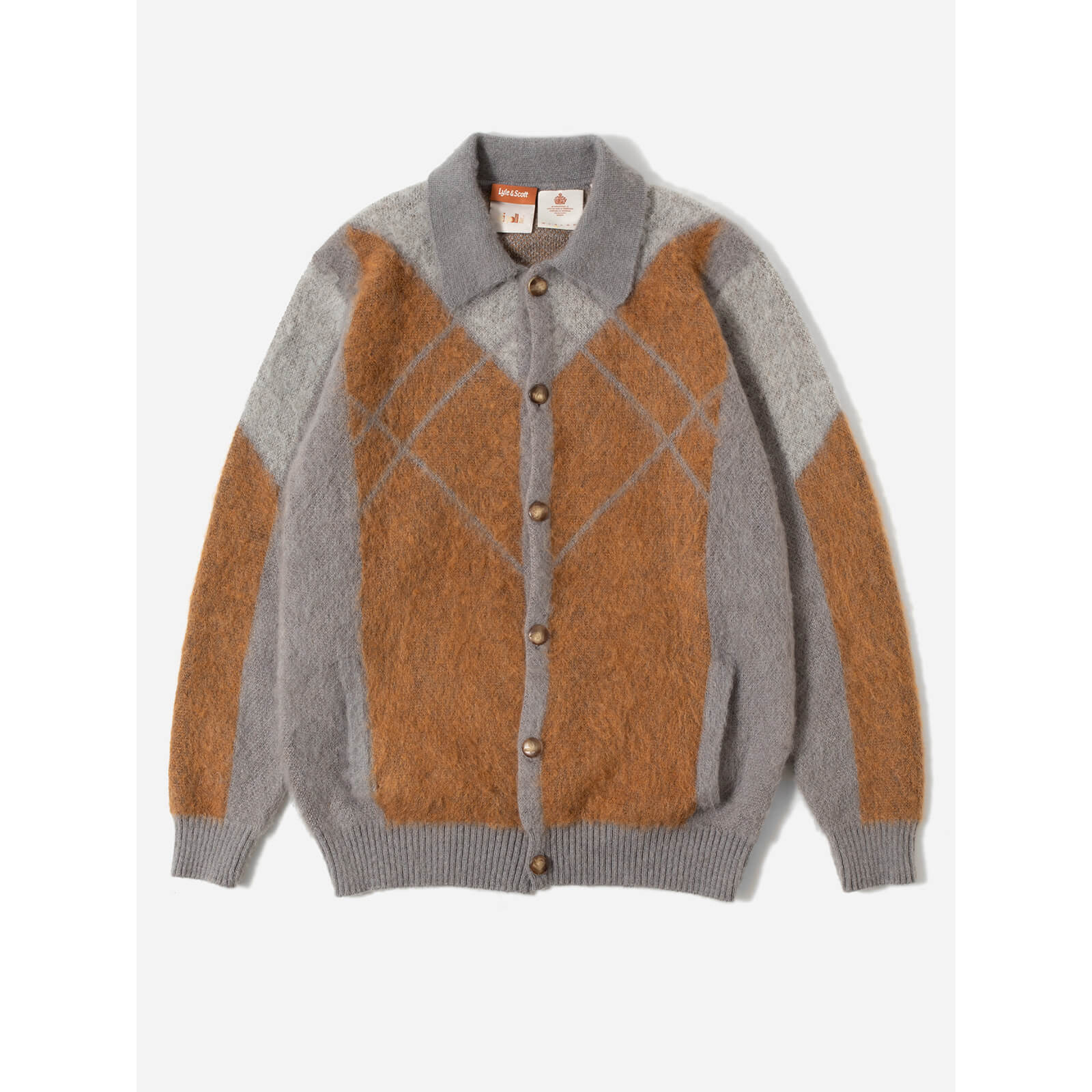 Lyle & Scott X Oi Polloi - Argyle Collared Cardigan - Warm Slate - M
