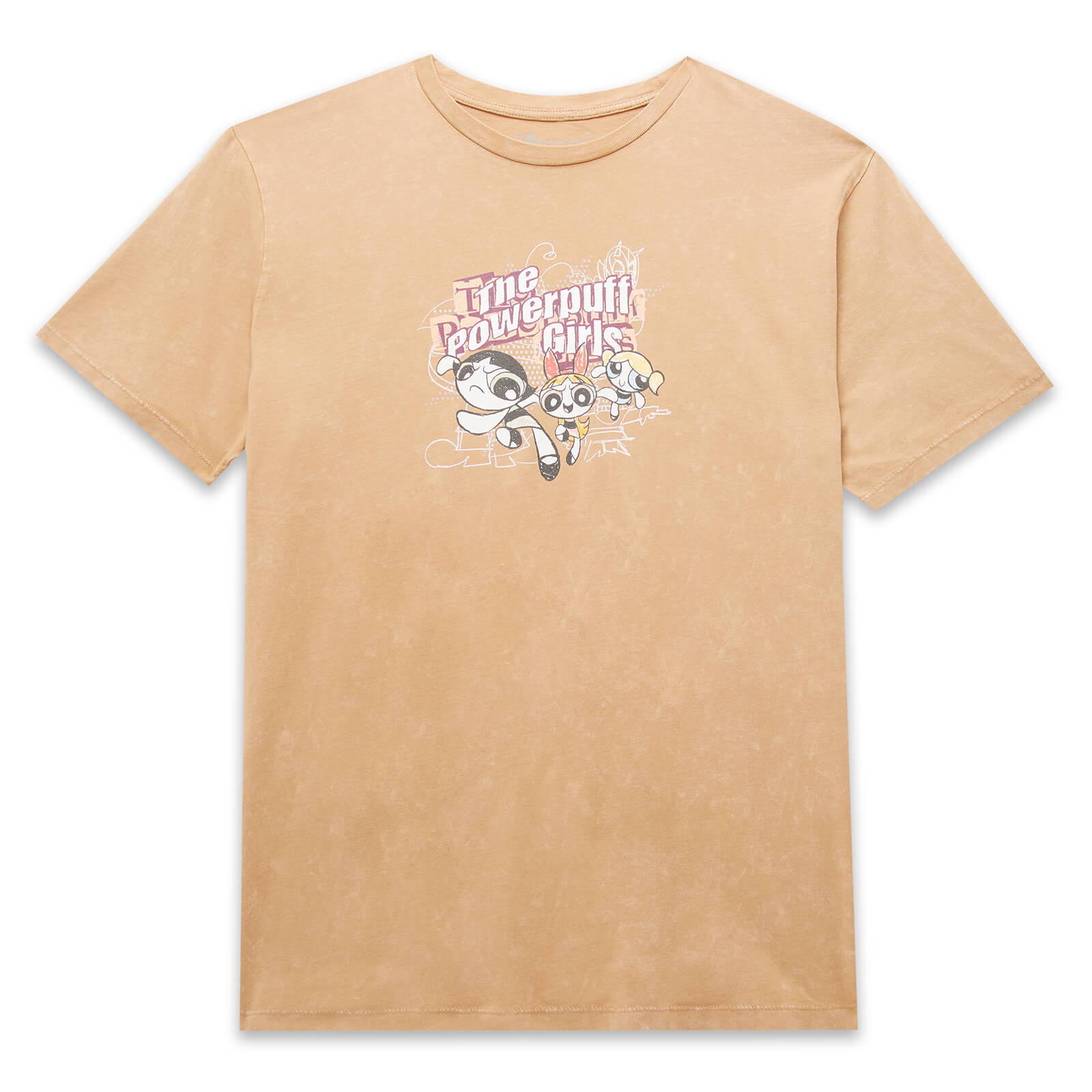 Powerpuff Girls Unisex T-Shirt - Tan Acid Wash - XS - Tan Acid Wash
