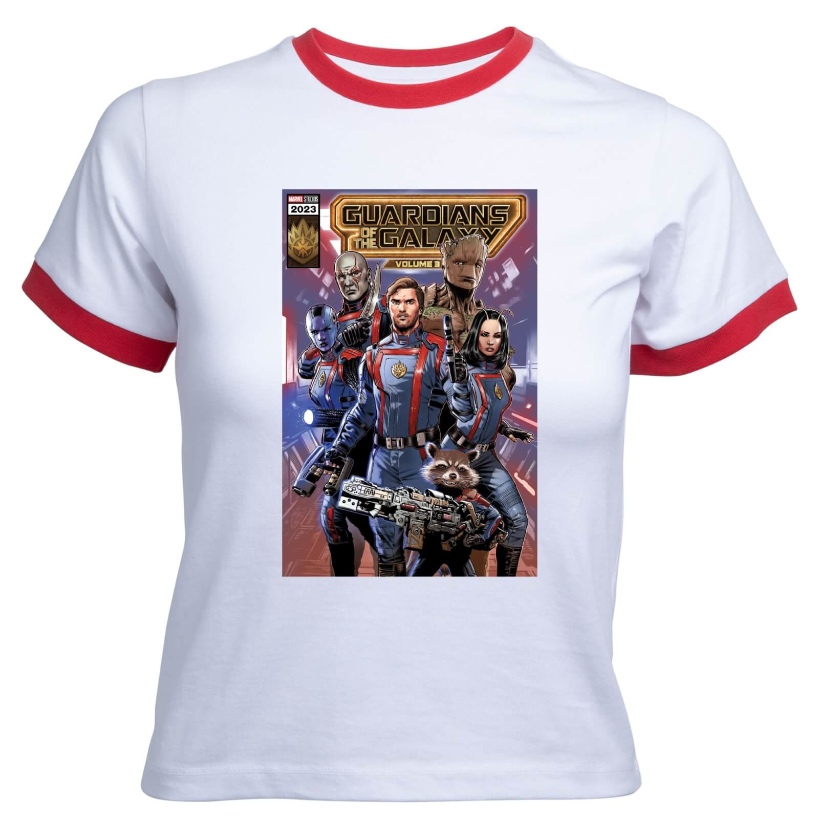 Guardians of the Galaxy Photo Comic Cover Women's Cropped Ringer T-Shirt - White Red - XXL
Guardians of the Galaxy Photo Comic Cover Women's Cropped Ringer T-Shirt - White Red - XXL