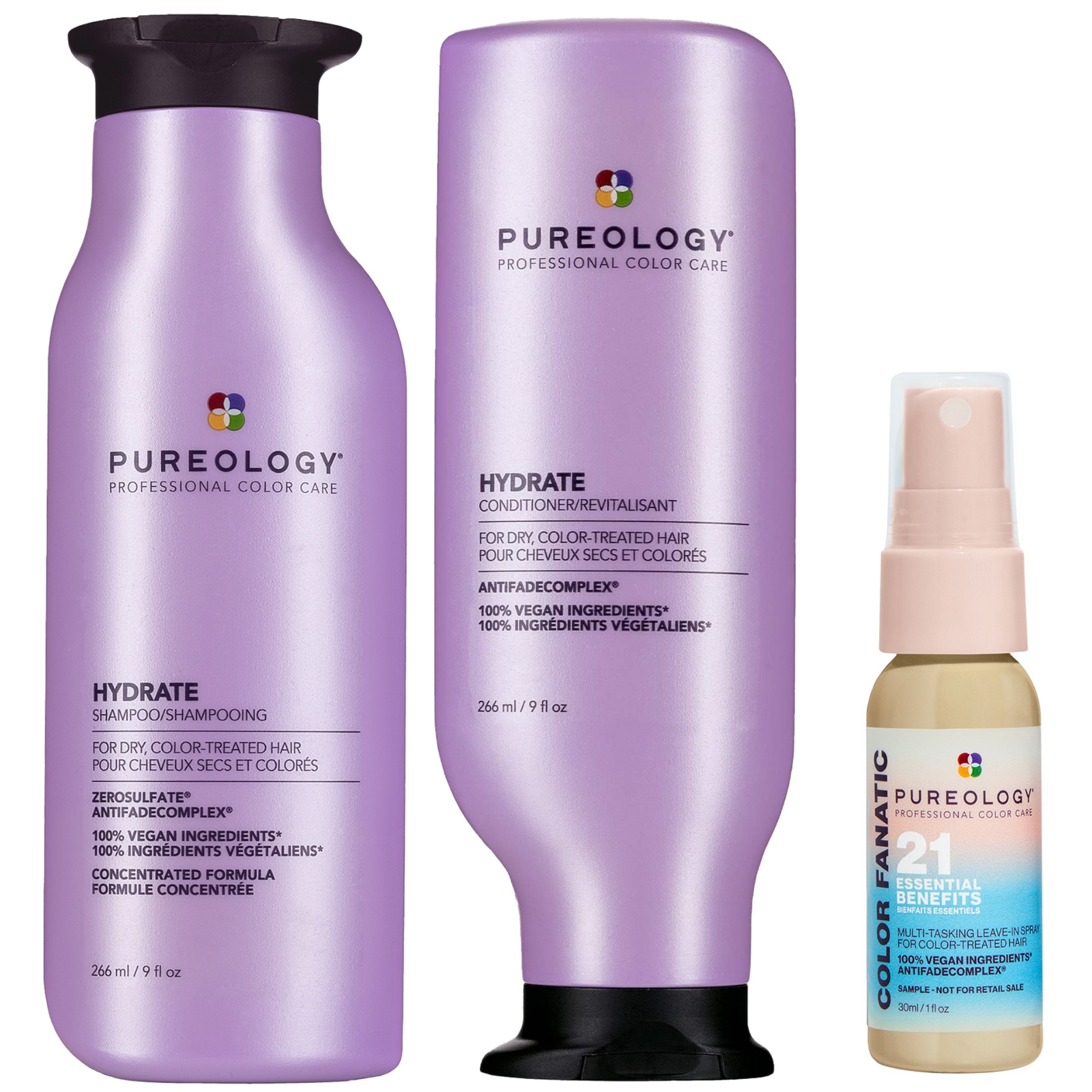 Pureology Hydrate Shampoo 266ml, Conditioner 266ml and Color Fanatic Spray Travel Size 30ml For Dry Hair Bundle
Pureology Hydrate Shampoo 266ml, Conditioner 266ml and Color Fanatic Spray Travel Size 30ml For Dry Hair Bundle