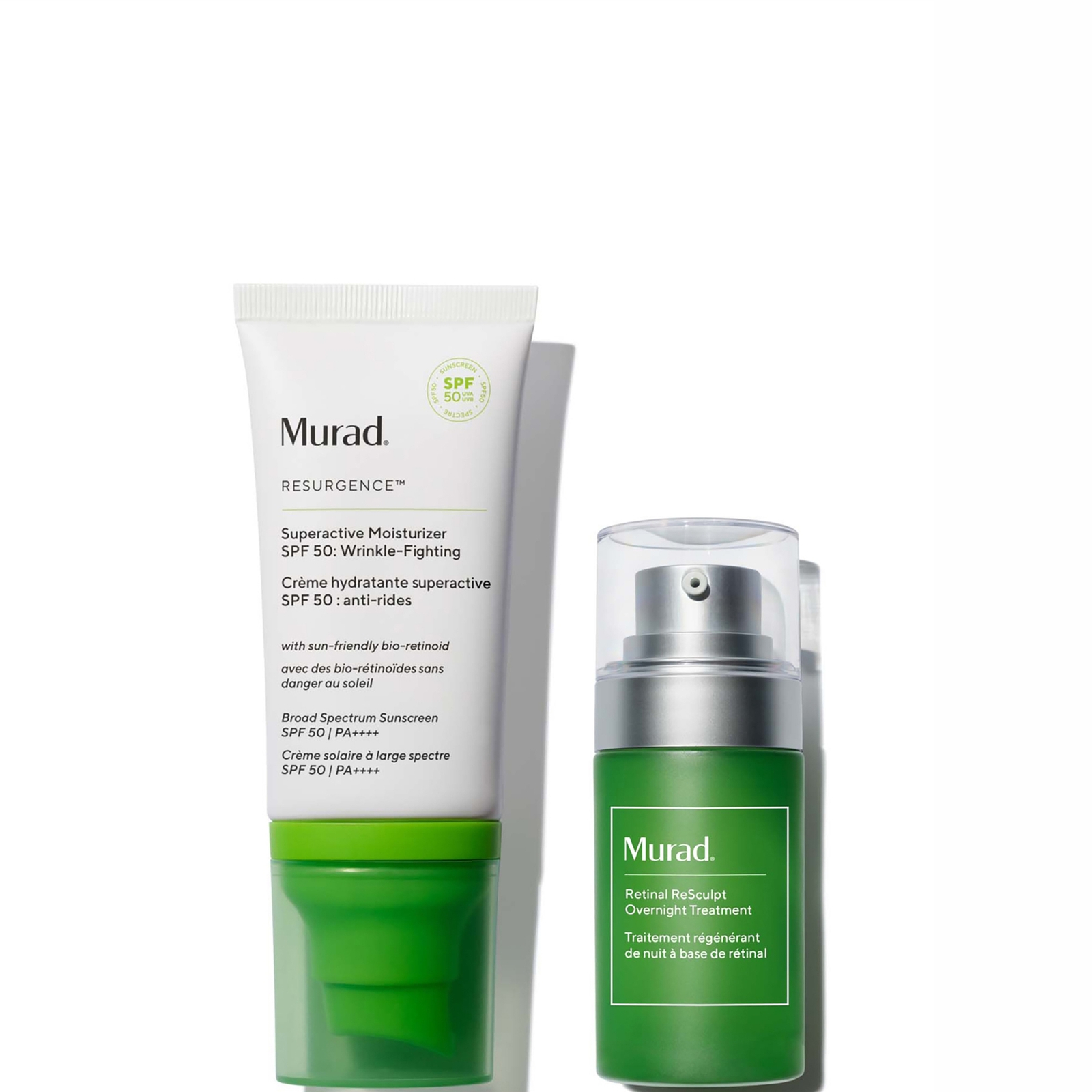 Murad Retinal ReSculpt Overnight Treatment 15ml & Murad Superactive Moisturiser SPF 50: Wrinkle Fighting 50ml Duo
Murad Retinal ReSculpt Overnight Treatment 15ml & Murad Superactive Moisturiser SPF 50: Wrinkle Fighting 50ml Duo