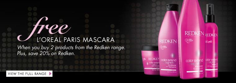 20% off Redken plus a free L’Oreal Paris mascara when you buy any two Redken products