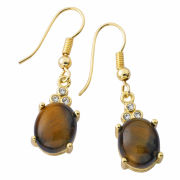 Gold Plated Genuine Oval Tiger Eye Earrings