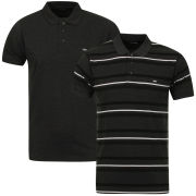 Brave Soul Men's Titanic 2-Pack Polo Shirts - Charcoal Marl/Navy Stripe & Charcoal Marl