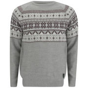 Soul Star Men's Venzy Fairisle Knit Jumper - Light Grey Marl