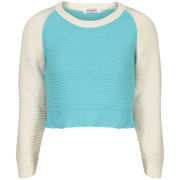Moku Women's Raglan Sleeve Colour Block Knit Jumper - Mint/White