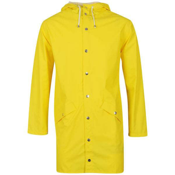 RAINS Men's Long Hooded Rain Jacket With Poppers Yellow Free UK
