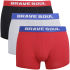 Start your outfit off in style with the 3-pack of boxers from Brave Soul. Made from a soft cotton blend and boasting a secure fit, the pack contains one black pair, one grey pair and one red option. Each have a branded waistband which is elasticated for added comfort. - E.D