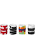 Inspired by the work of the famous Dutch artist named Piet Mondrian, the Po Mark 2 Espresso Cups Set of 4 feature unique designs and a silicone ring around the middle of the cup that allows you to hold your hot drink comfortably, without the aid of a handle. - GG.   Diameter: 4.7cmHeight: 6.5cm Material: Porcelain