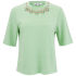 The standout feature of the Glamorous mint green t-shirt jumper is the statement necklace. The detachable necklace has a five flower design in coral with a gold tone chain. The green marl top is cut in a loose  boxy fit with half length sleeves  a round neckline and a rolled hemline. - R.R.    Women's t-shirt jumper with statement necklace by Glamorous  Material: 100% Polyester  Mint green marl texture  Loose fit  boxy cut   Round neckline  Half length sleeves   Rolled hemline  Detachable necklace - five flower design in coral with gold tone chain