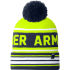 Under Armour Retro Pom Hat in black with contrast grey striped detail and a large grey pom pom at the top. Ideal for the cold winter months  the slouchy knitted beanie hat features a striped cuff and an embroidered UA logo tab. - A.D.    Traditional slouch stripe knit beanie with pom pom  Classic winter look  Woven UA label