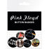 A pack of 6 assorted size round pin badges featuring the legendary rock band Pink Floyd.