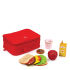 Hape Lunchbox Set. The ultimate in role-playing! Make a sandwich, drink your juice, and don't forget the yoghurt and fruit. This soft-sided lunchbox has all the ingredients for a yummy meal on-the-go. Hape's toy finishes are all non-toxic, child safe and of the highest quality. Hape constructs their toys using FSC accredited wood products. Designed to help develop balance and coordination, colour and shape recognition.