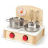 Hape Tabletop Grill. Cook up a storm at the campsite or in the kitchen with Hape's Tabletop Cook and Grill. Hape's Tabletop Cook and Grill is sure to get little ones cooking up some delectable imaginary meals. Hape's toy finishes are all non-toxic  child safe and of the highest quality. Hape constructs their toys using FSC accredited wood products. Designed to help develop balance and coordination  colour and shape recognition.