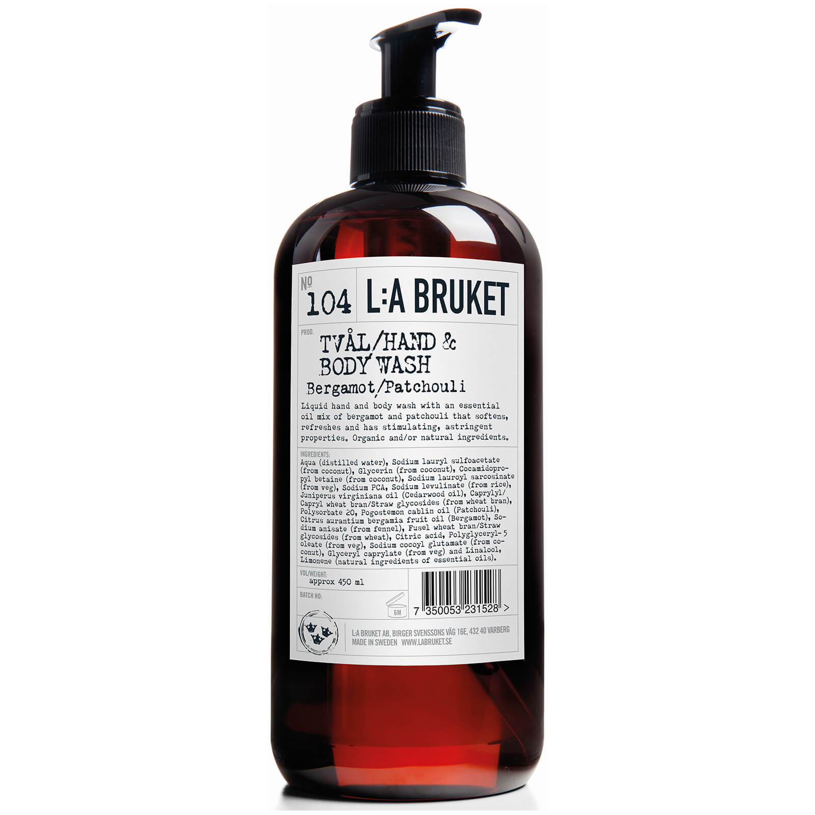 L:A BRUKET No. 104 Hand & Body Wash 450ml - Bergamot/Patchouli