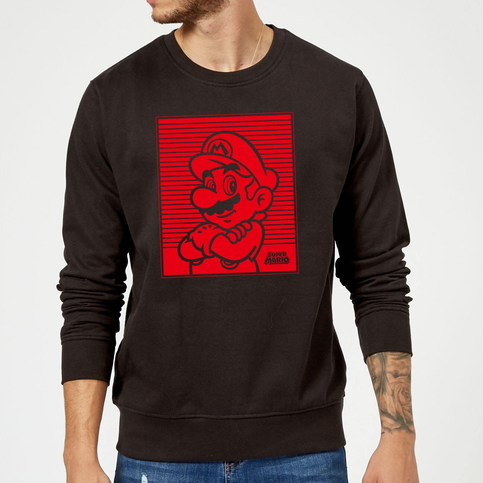 Nintendo Super Mario Mario Retro Line Art Sweatshirt - Black - 5XL