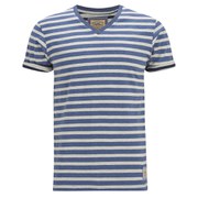 Brave Soul Men's Boson Striped V Neck T-Shirt - Dusty Blue Marl