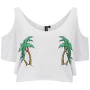 South Beach Women's Plum Tree Cold Shoulder Crop Top - White