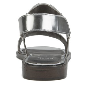 Folk Women's Lore Ruffle Detail Two Part Leather Sandals - Silver: Image 21