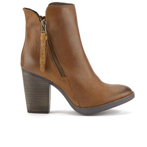 Steve Madden Women's Ryatt Zip Leather Heeled Ankle Boots - Tan