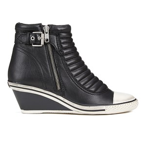 Ash Women's Genius Ribbed Leather Wedged Trainers - Black