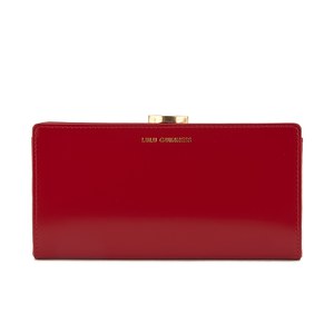 Lulu Guinness Women's Flat Frame Large Polished Calf Leather Purse - Red