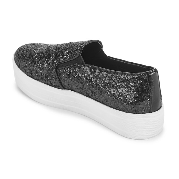 Steve Madden Women's Bubha Glitter Slip On Flatform Trainers - Black Glitter: Image 41