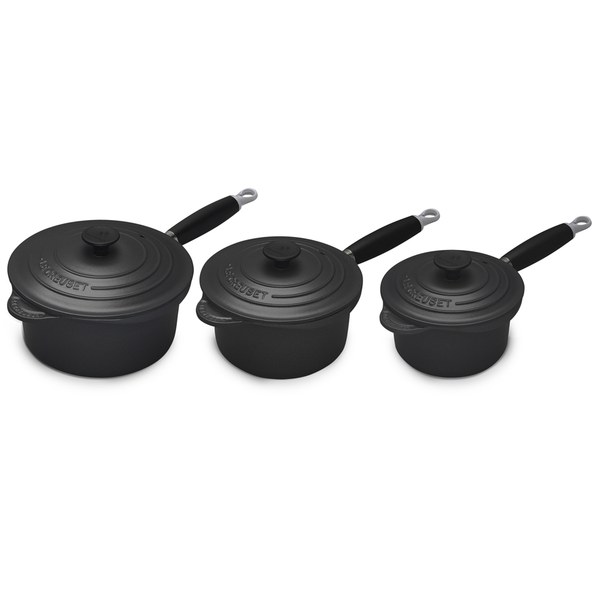 Le Creuset Cast Iron 3 Piece Saucepan Set Satin Black IWOOT