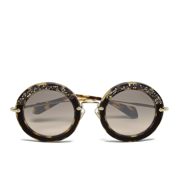 Miu Miu Women's Round Crystal Sunglasses - Light Havana: Image 01