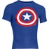 Feel invincible in your workout with the Under Armour men's Captain America short sleeve compression t-shirt. Constructed from a smooth and lightweight HeatGear&amp;reg; Sonic fabric  the sports t-shirt features UA's signature Moisture Transport System which actively draws sweat away from the skin to keep you cool  dry and comfortable from start to finish.  A four-way stretch fabrication offers unrestricted movement  and a chafe-free flat-lock seam construction provides long-lasting  next-to-skin comfort. UA compression is designed to support your muscles  helping to improve endurance  and the t-shirt's fabric is also treated with anti-odour technology which prevents the growth of odour-causing microbes.  The compression t-shirt's distinctive blue  red and white Captain America design is finished with the signature Under Armour branding to the sleeve and upper back. - L.R.  140g Polyester/Elastane.  Features:    Under Armour men's Captain America Compression short sleeve t-shirt in blue  red and white  Made from UA's HeatGear&amp;reg; fabric  Four-way stretch fabrication gives greater mobility  Compression fit supports the muscles and improves endurance  Anti-odour technology helps prevent naturally occurring smells  Chafe-free  flat-lock seam construction  UPF 30  protection  Captain America is property of Marvel&amp;copy;