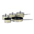 The ultimate kitchen set for rustling up all your favourite meals, the Morphy Richards Accents 5 Piece Pan Set includes three high-quality stainless steel saucepans (16/18/20cm), plus a milk pan (14cm) and frying pan (24cm) that are suitable for all hobs including induction.  All of the pans feature heat-resistant coatings, robust rivet handles, and bonded steel bases for equal heat distribution to extract every bit of flavour from your ingredients. Each of the saucepans also includes a tempered glass lid with a steam vent and a ringed Accents handle. - L.R.  Features:    Morphy Richards Accents 5 Piece Pan Set  Set contains:     1 x 16cm saucepan   1 x 18cm saucepan   1 x 20cm saucepan   1 x 14cm milk pan   1 x 24cm frying pan      Made from stainless steel  Heat-resistant coatings  Bonded steel bases for even heat distribution  Tempered glass lids with steam vents on the saucepans  Robust ringed saucepan lid handles