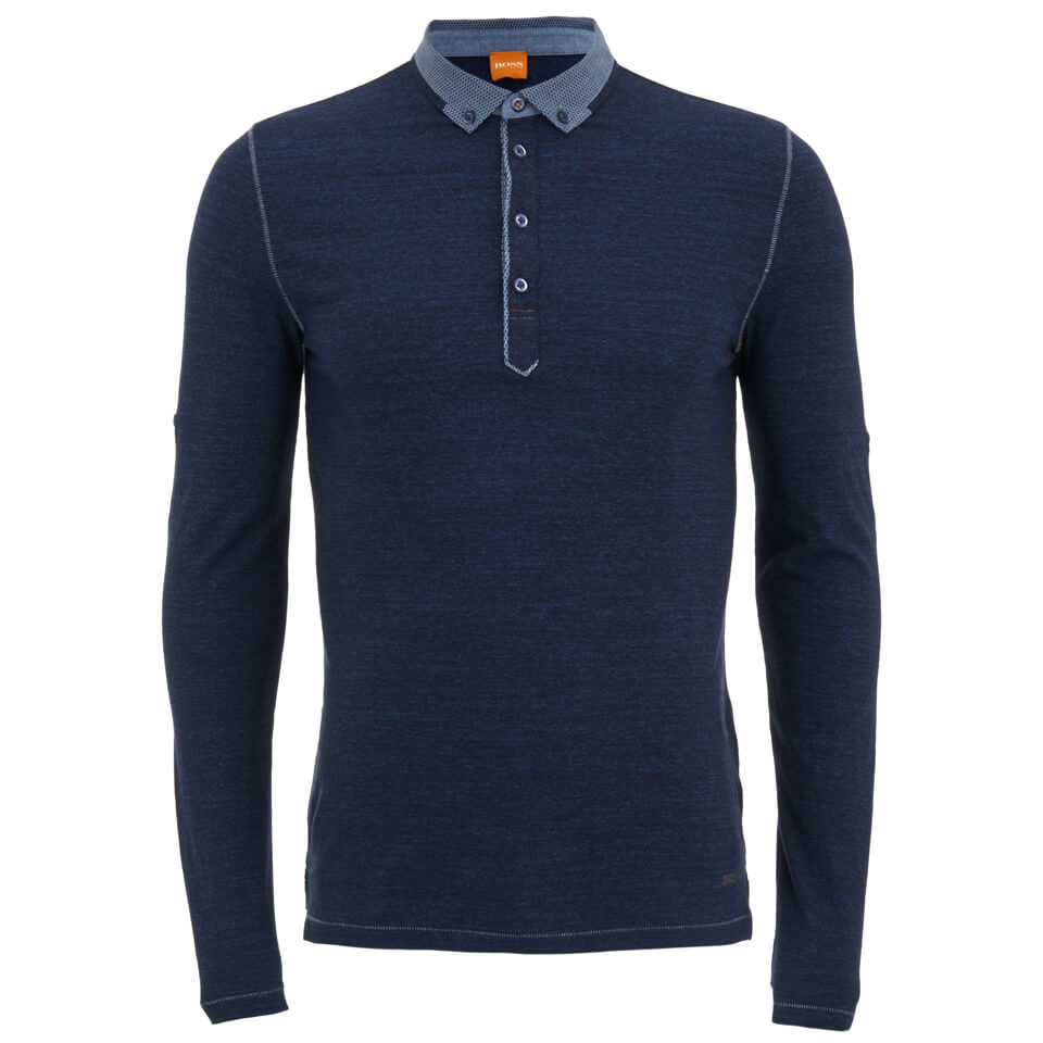 Navy Long Sleeve Shoulder Patch Polo Shirt