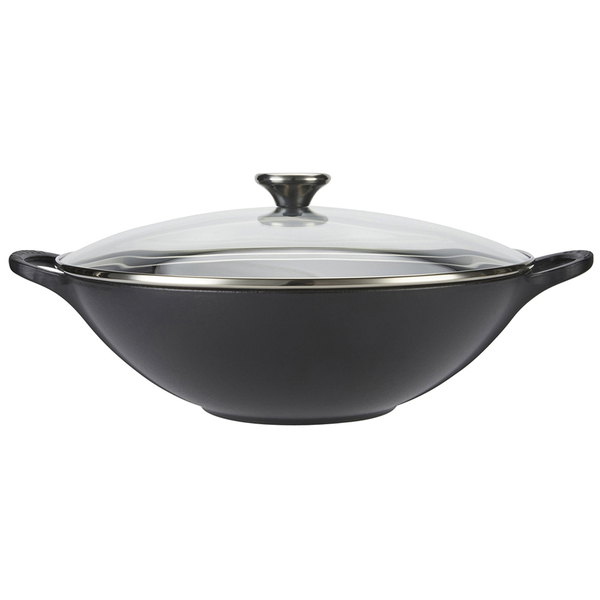 Le Creuset Cast Iron 32cm Wok with Glass Lid - Satin Black