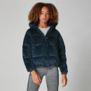 Cropped Velour Puffer - Marineblauw