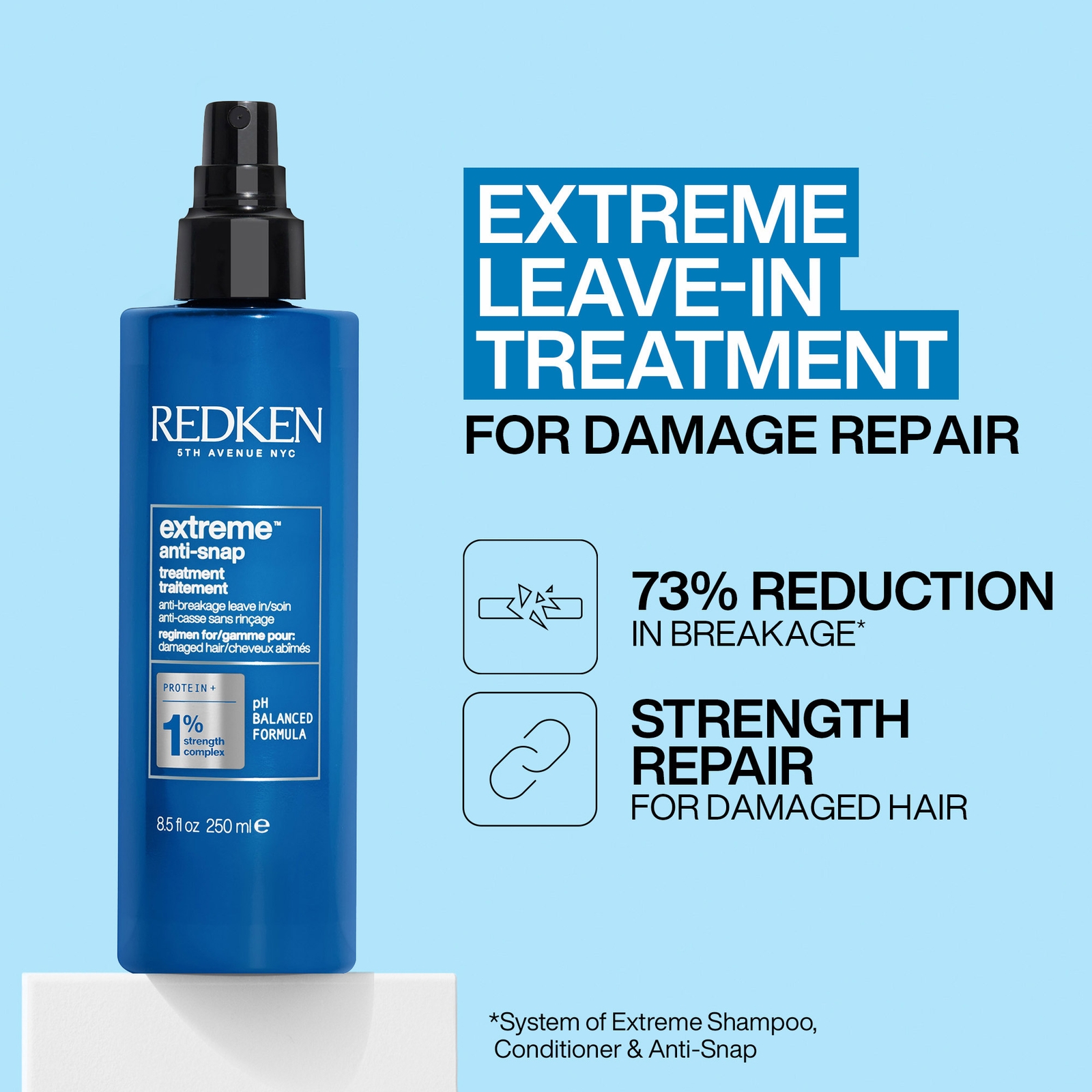 Redken Extreme Anti-Snap Leave-In Treatment for Damaged Hair, Reduce Appearance of Split Ends, with Protein 250ml
