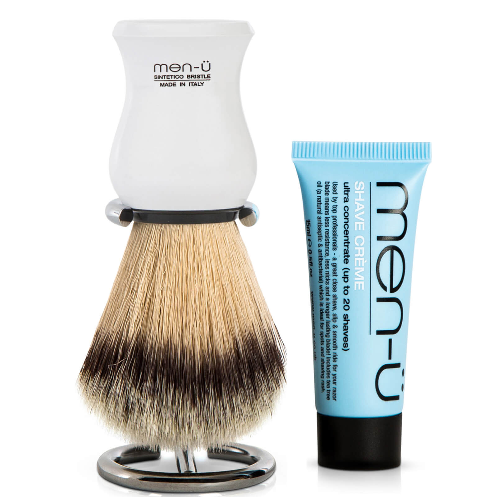 men-u DB-Premier Shaving Brush With Chrome Stand - White