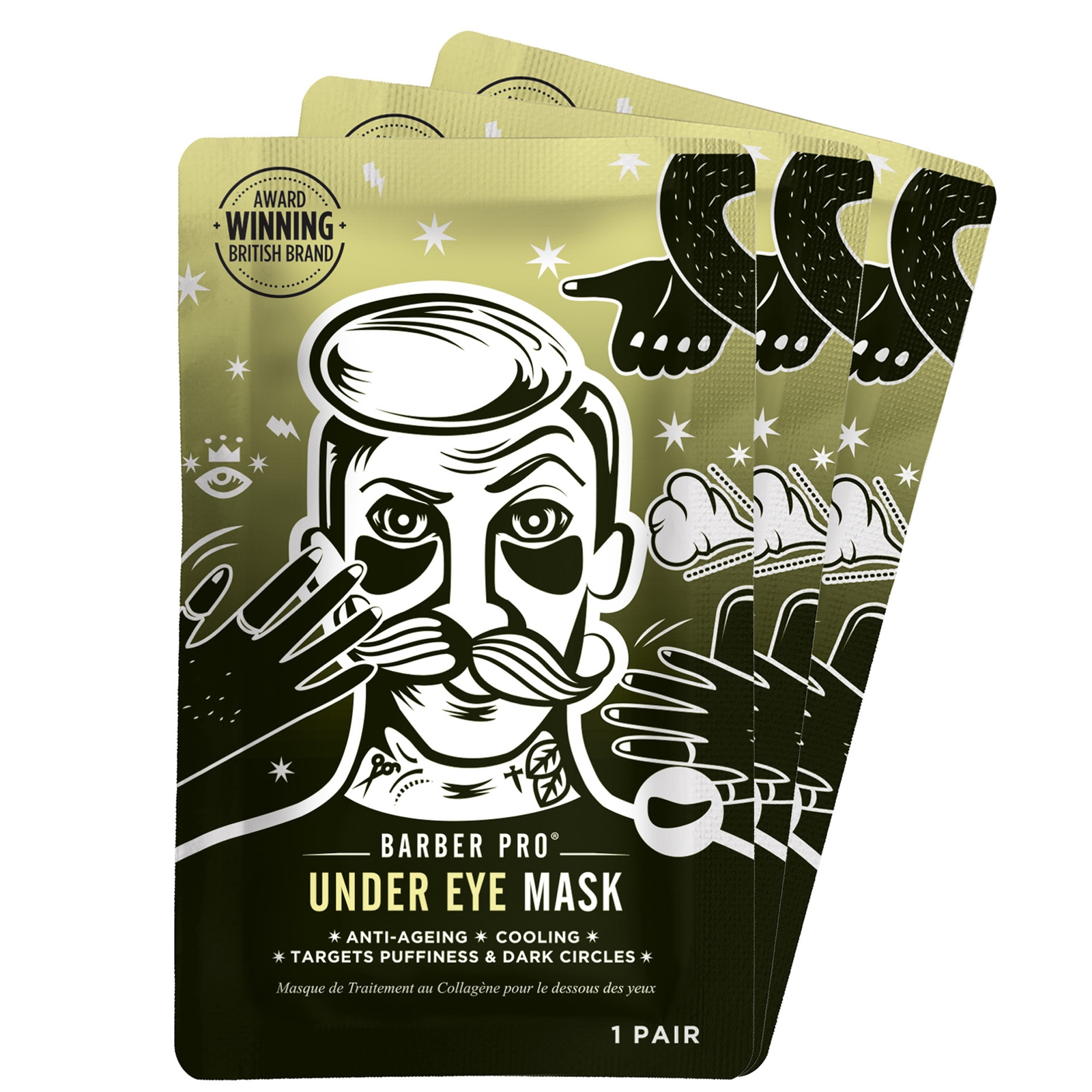 BARBER PRO Under Eye Mask with Activated Charcoal and Volcanic Ash (3 Applications)
