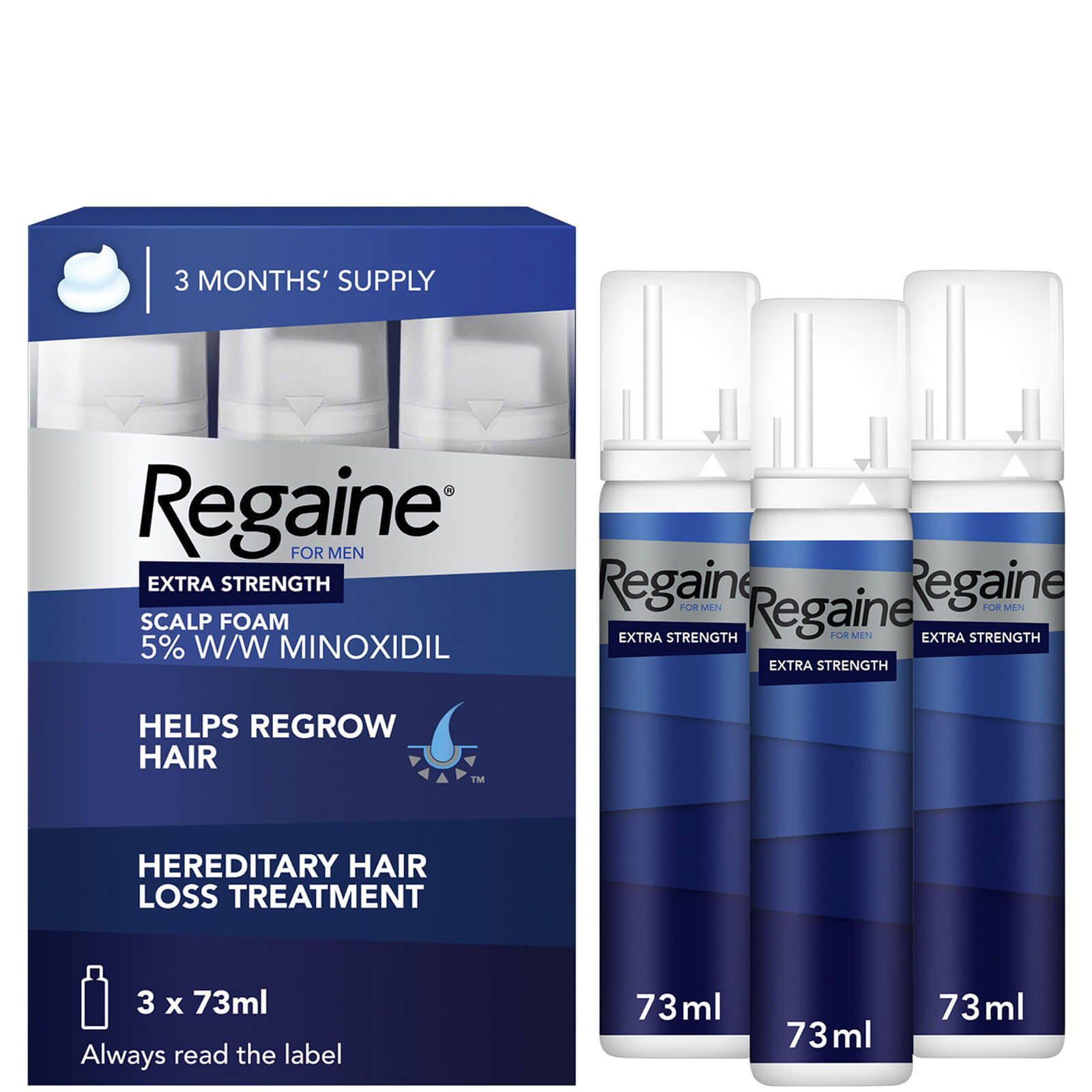 Regaine Men's Extra Strength Hair Loss and Hair Regrowth Scalp Foam Treatment 3 x 73ml