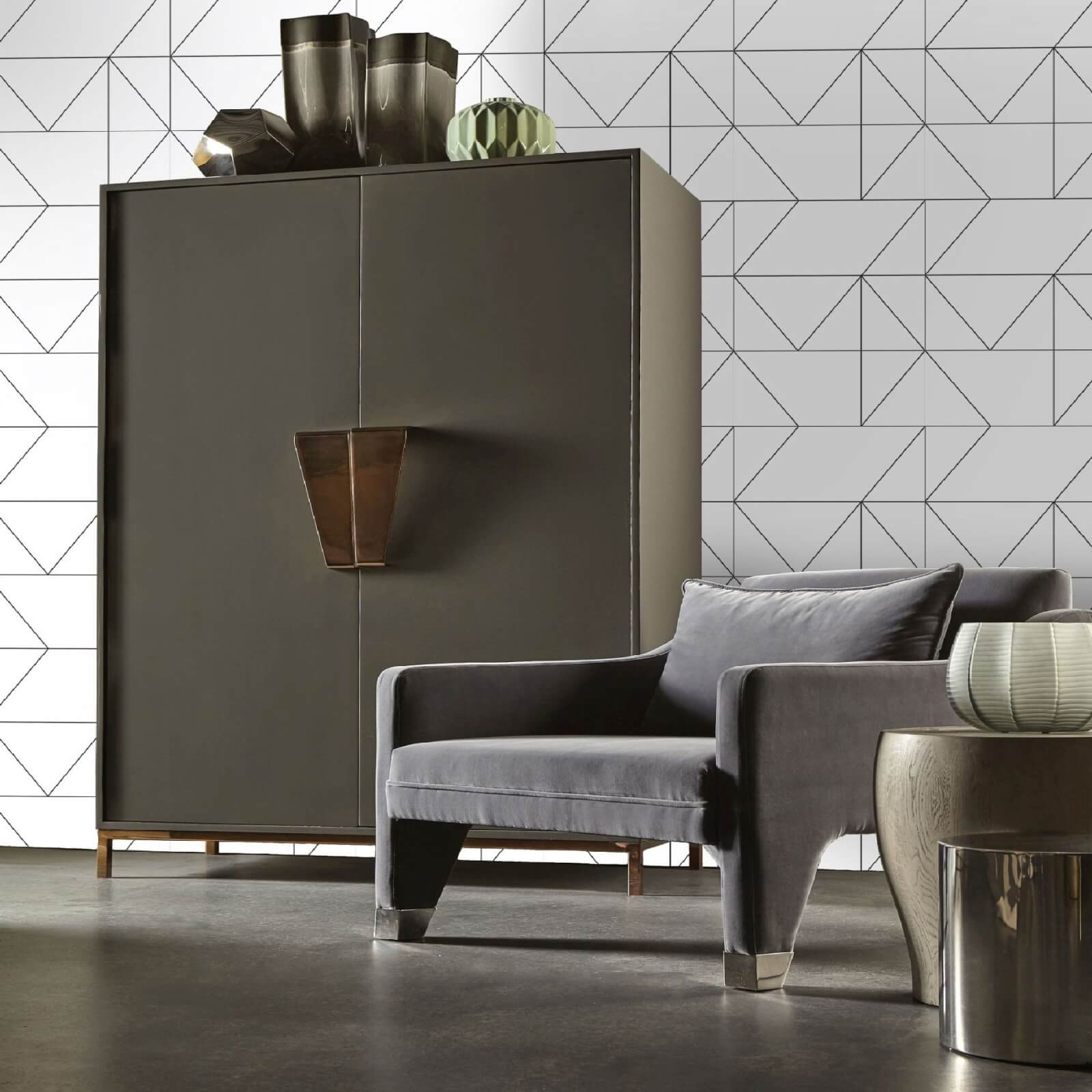 Kelly Hoppen Geo Geometric Metallic Wallpaper Black White Iwoot Uk