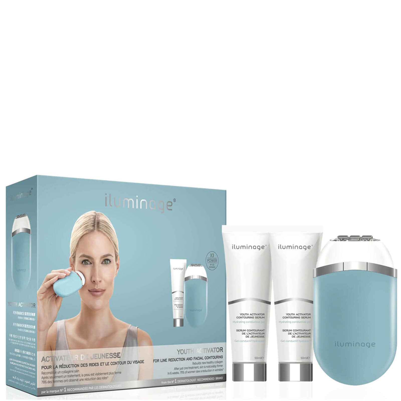 Iluminage Youth Activator Infrared LED Radio Frequency Anti-Aging Device and 2 Youth Activator Serum