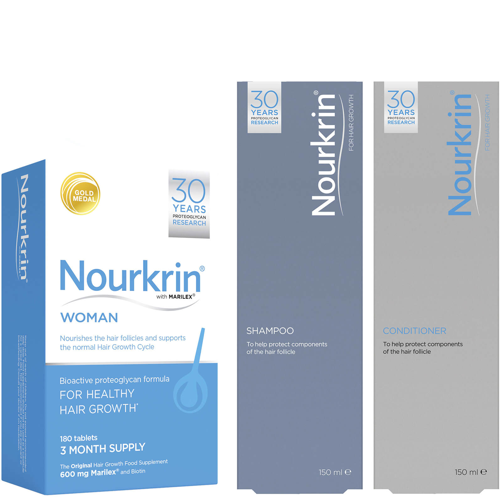 Nourkrin Woman Hair Growth Supplements 6 Month Bundle with Shampoo and Conditioner x2 (Worth PS311.7