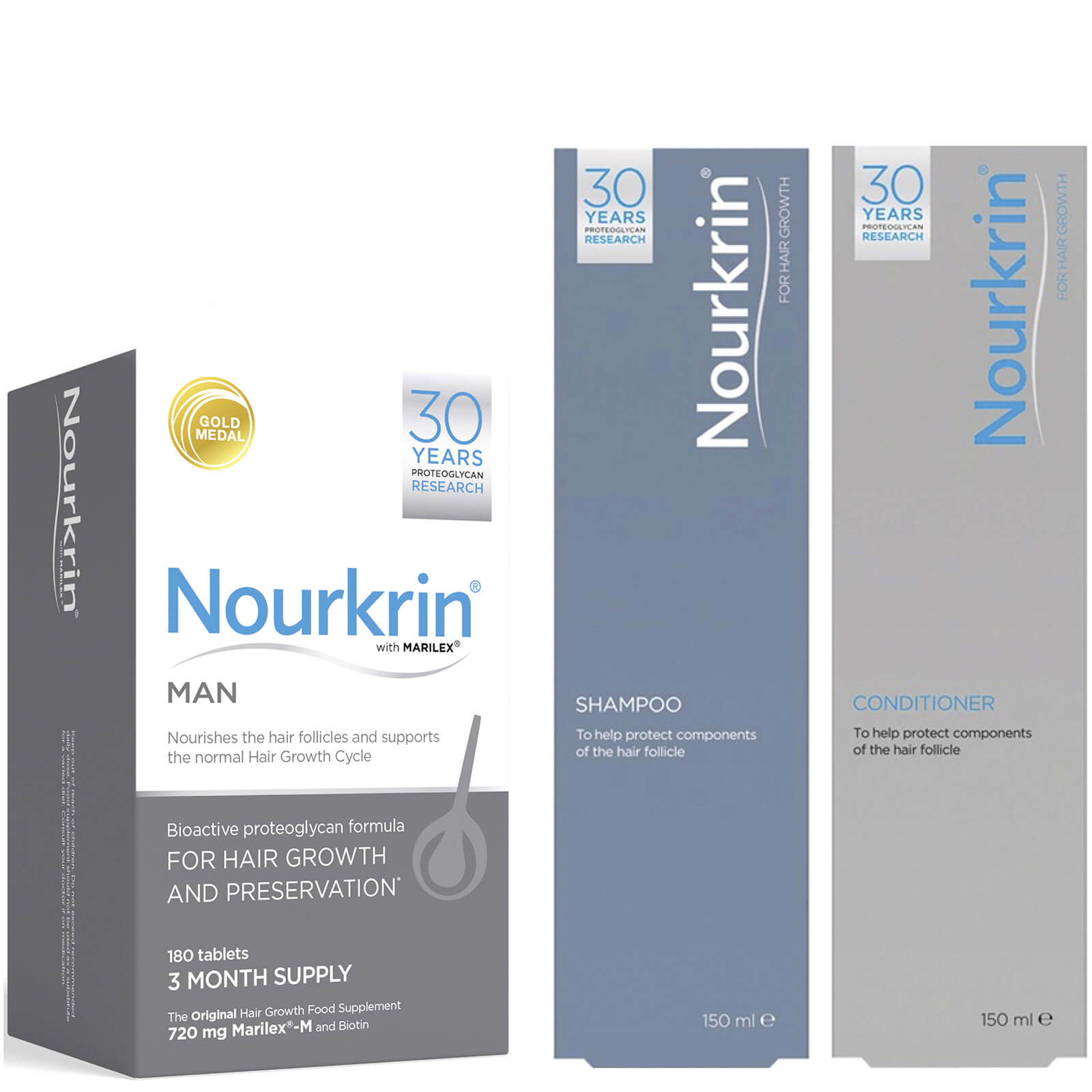 Nourkrin Man for Hair Preservation 6 Month Bundle with Shampoo and Conditioner x2 (Worth PS311.78)