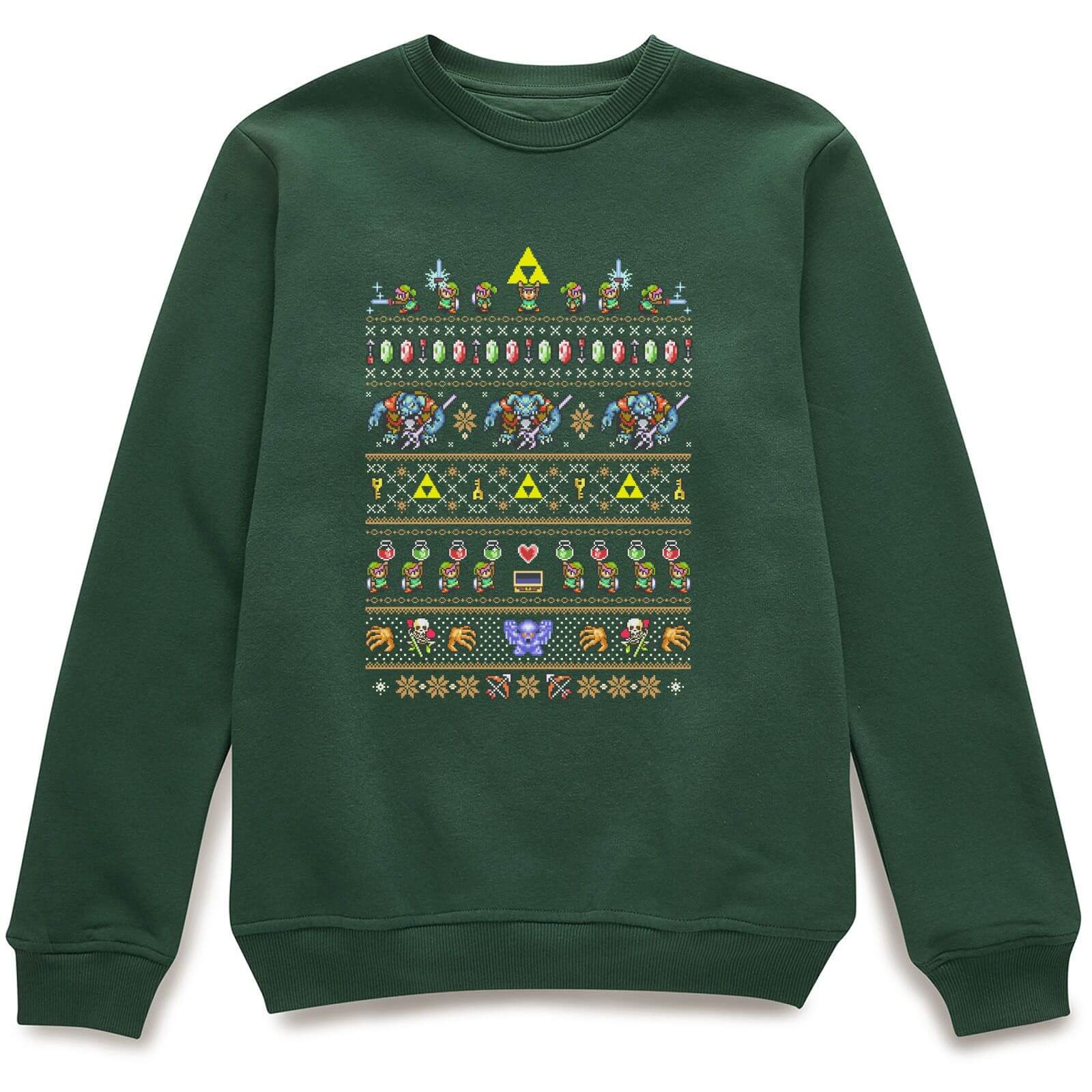 Nintendo The Legend Of Zelda Retro Green Christmas Sweatshirt - L - Green