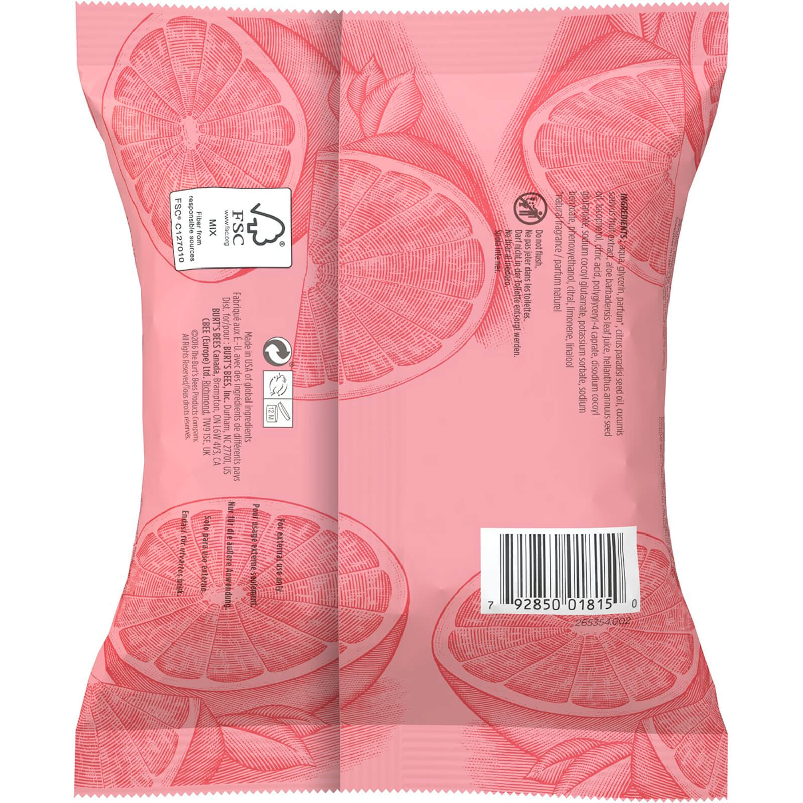 Burt's Bees Pink Grapefruit Facial Cleansing Wipes - 30pk